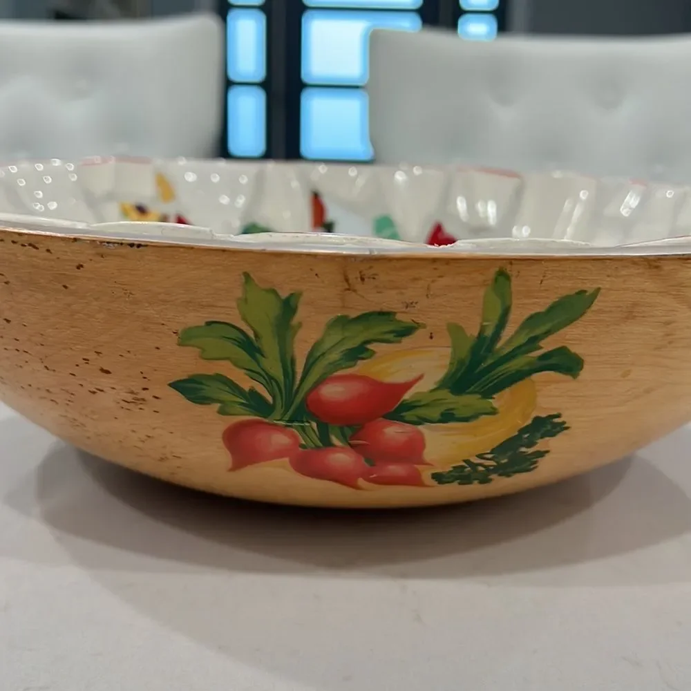 Rare**Vintage Thurnauer Wood bowl with ceramic pieces